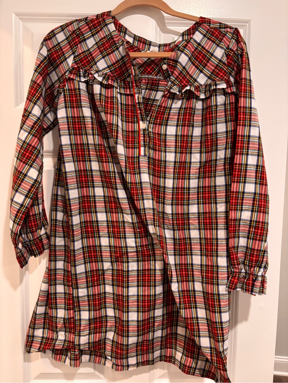 Crewcuts Red Plaid Ruffle Yoke Long Sleeve Tunic
